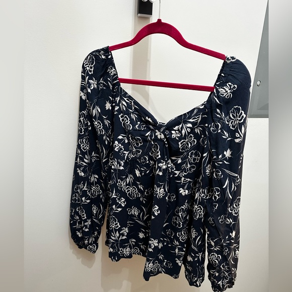 Pink Blush Navy Floral Sweetheart Neck Long Sleeve Maternity Top - Picture 2 of 4